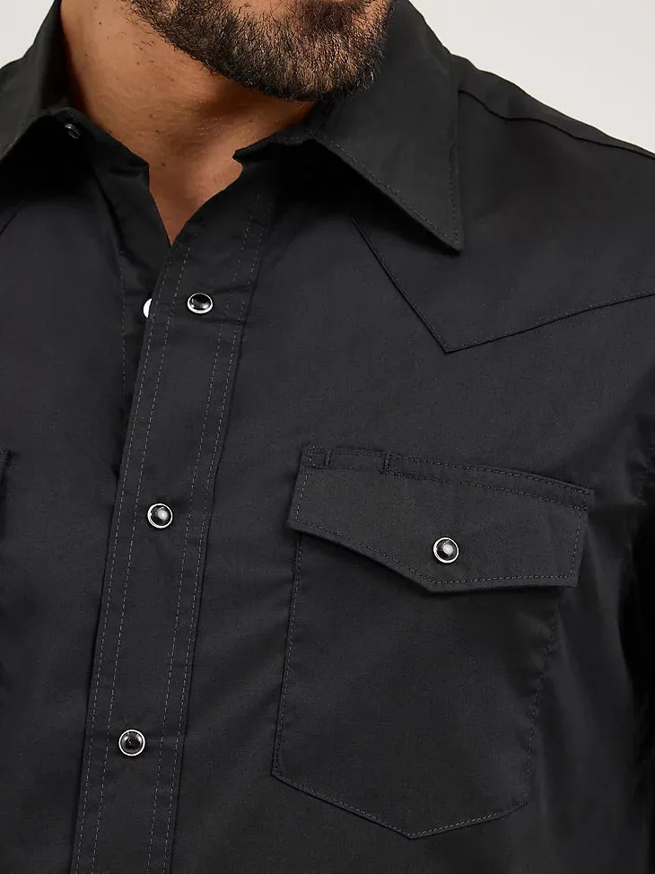 Fit for Everyone Wrangler Men's L/S Solid Broadcloth Western Snap Shirt in Black