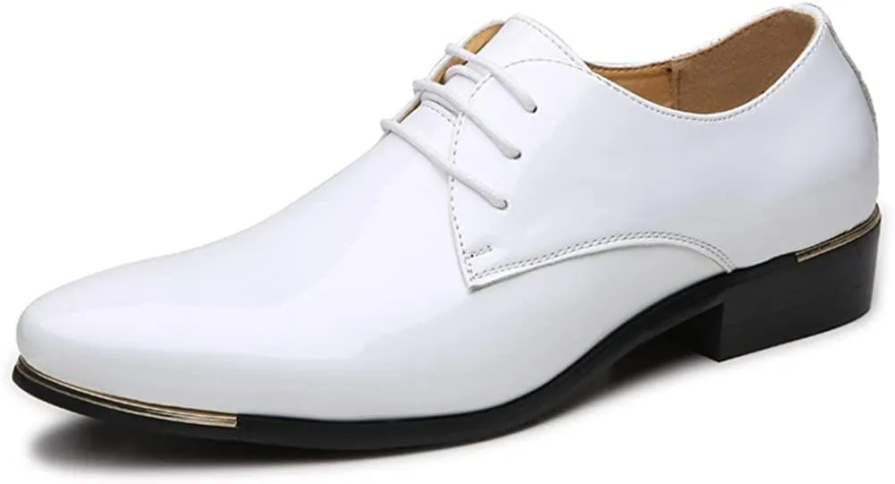 NXY Men's Patent Leather Tuxedo Shoes Pointed Toe Lace Up Casual Wedding Shoes Supportive Footbed