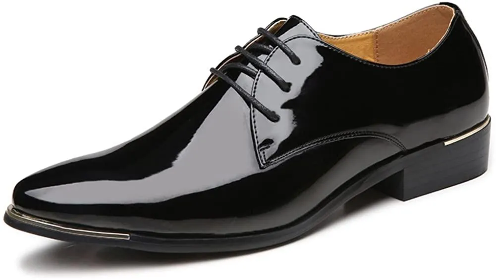 NXY Men's Patent Leather Tuxedo Shoes Pointed Toe Lace Up Casual Wedding Shoes Stylish Cushioning