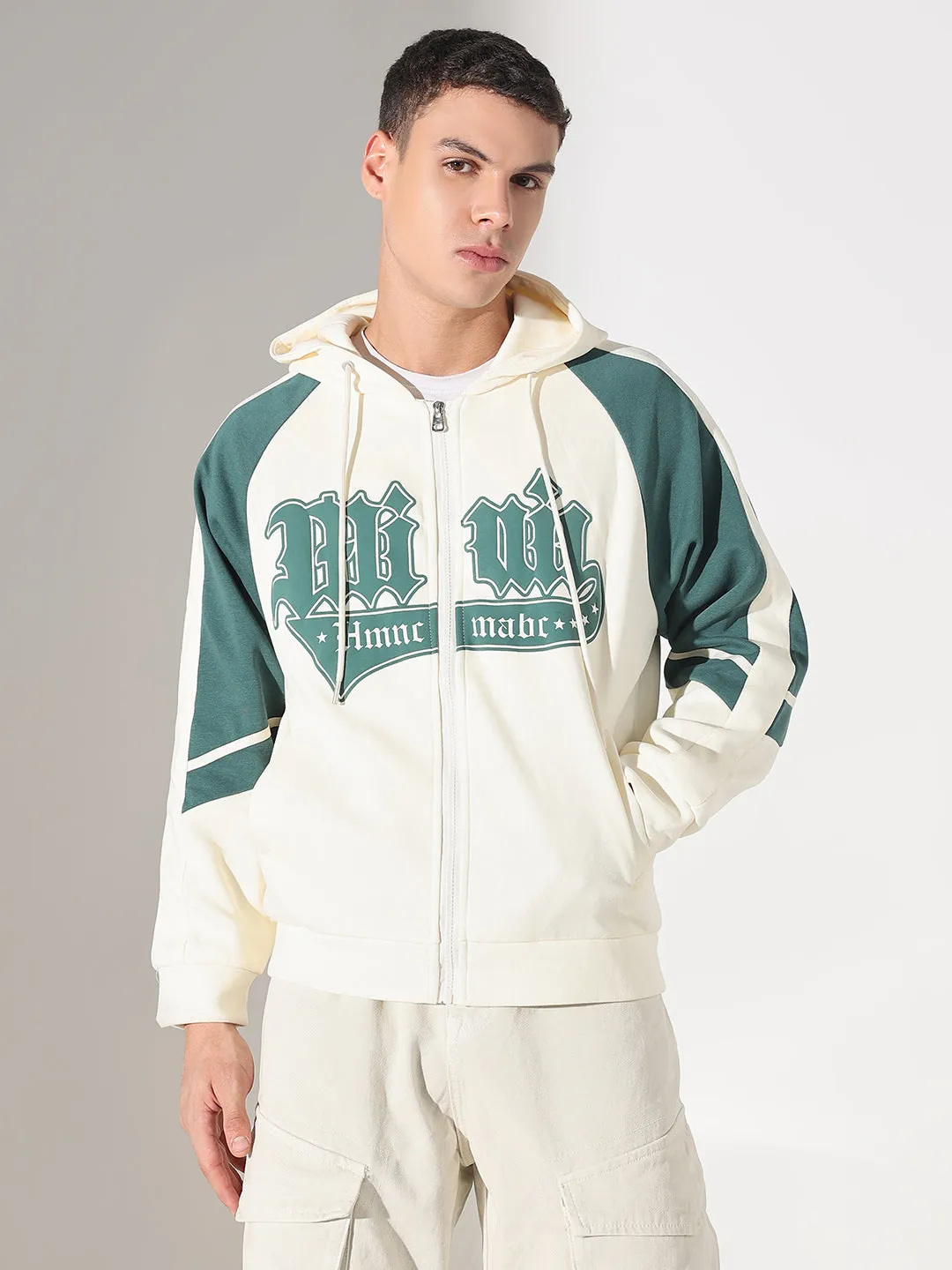 Comfy Layers Unisex Comfort Men's Typography Cream Slim Fit Hoodie with Zip