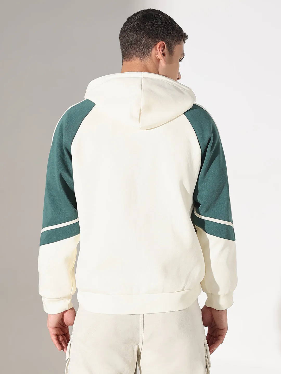 product dancing suitability Adjustable Hood Men's Typography Cream Slim Fit Hoodie with Zip