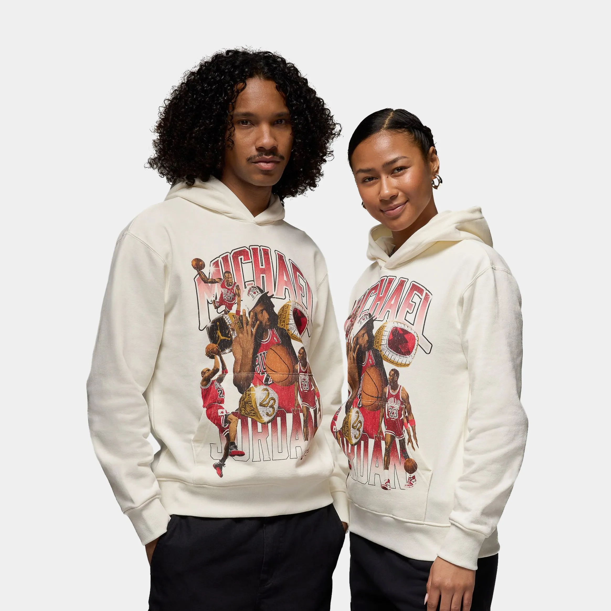 Concert wear fluffy texture Flight Fleece 23 Michael Pullover Mens Hoodie (Sail/Red)