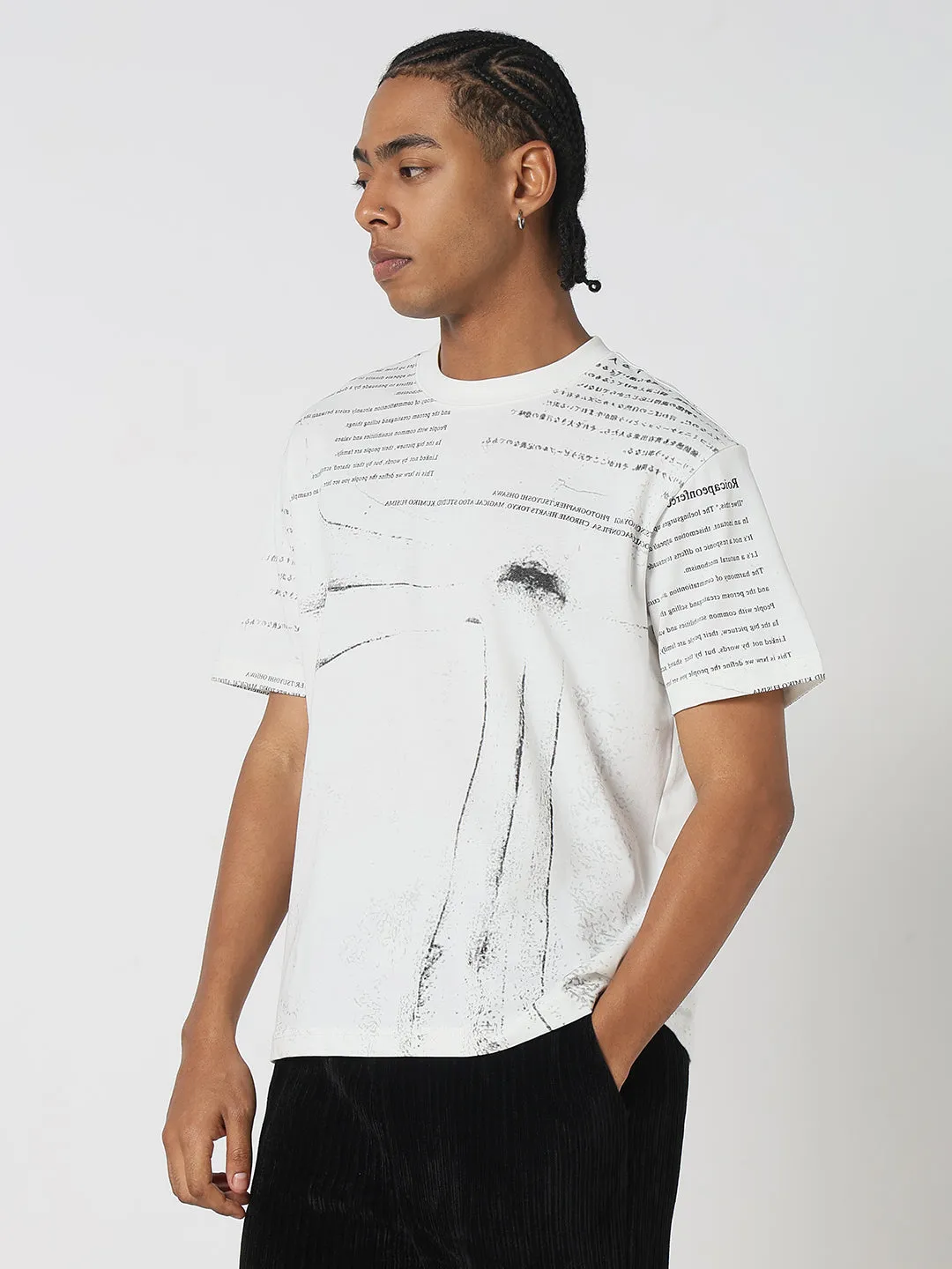 Men's Casual White & Black Typography T-Shirt FourWayStretch Adjustable Straps