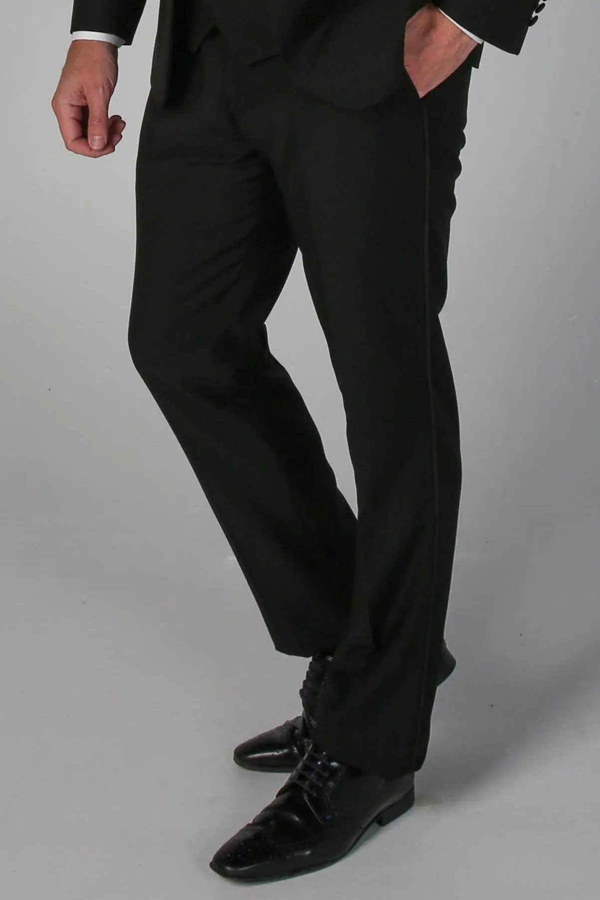 NonChafingEdges Non Binding Waist Ford - Men's Black Tuxedo Trousers