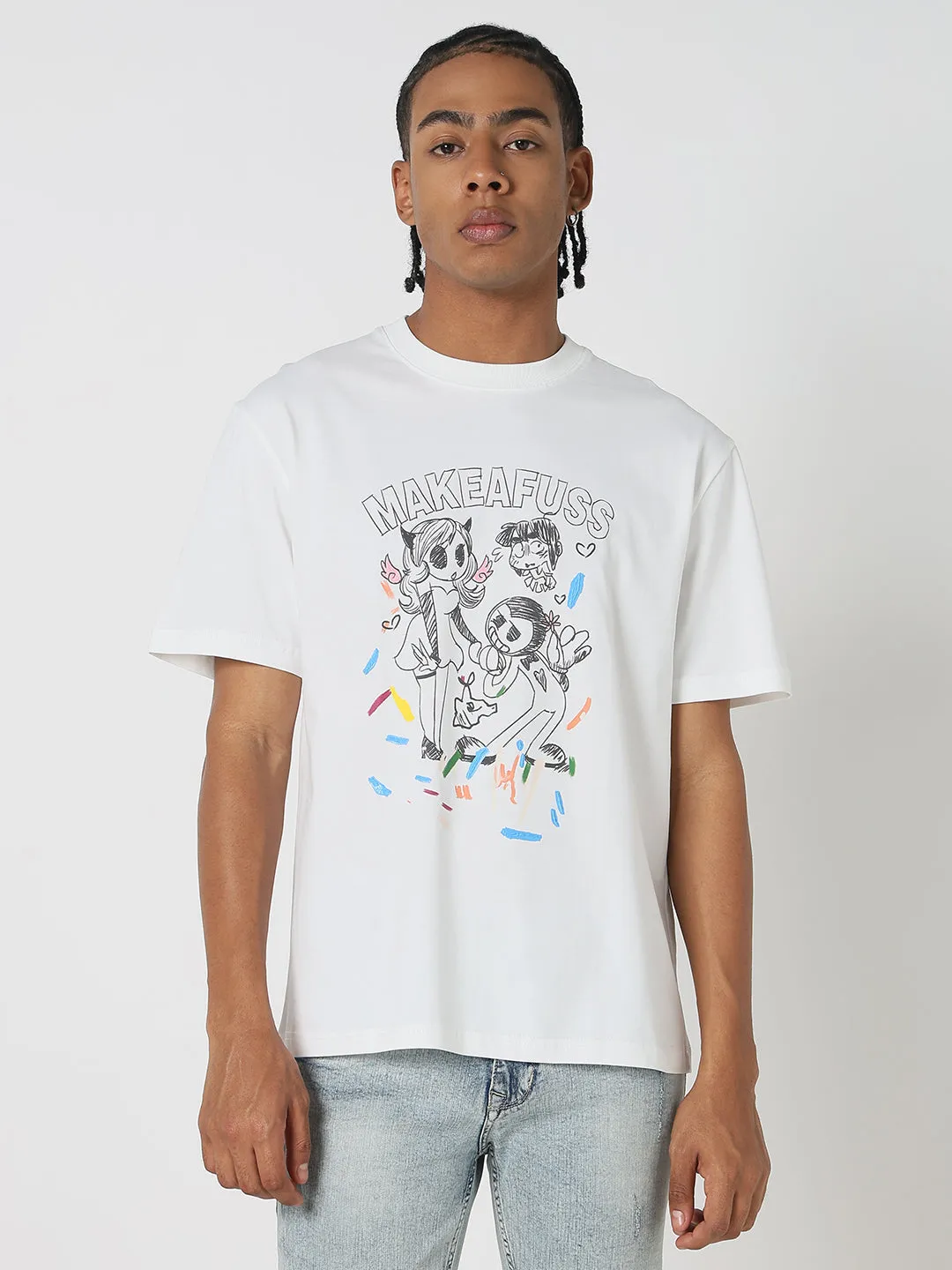 Men's Casual White Graphic T-Shirt Chic Accessory 4Way Stretch