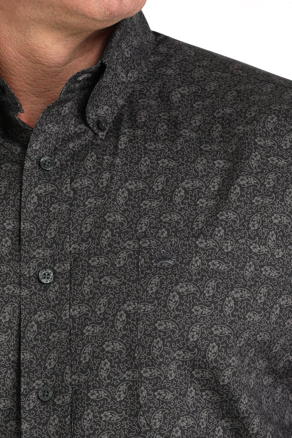 Cinch Men's L/S Classic Fit Paisley Button Down Western Shirt in Charcoal DoubleStitched Seams Long sleeved warmth