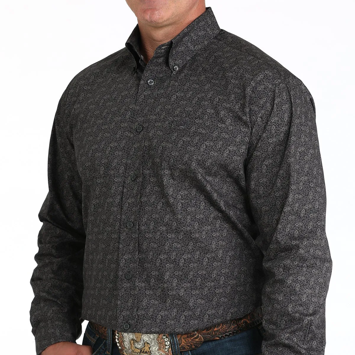 Pre Shrunk Fabric Cinch Men's L/S Classic Fit Paisley Button Down Western Shirt in Charcoal