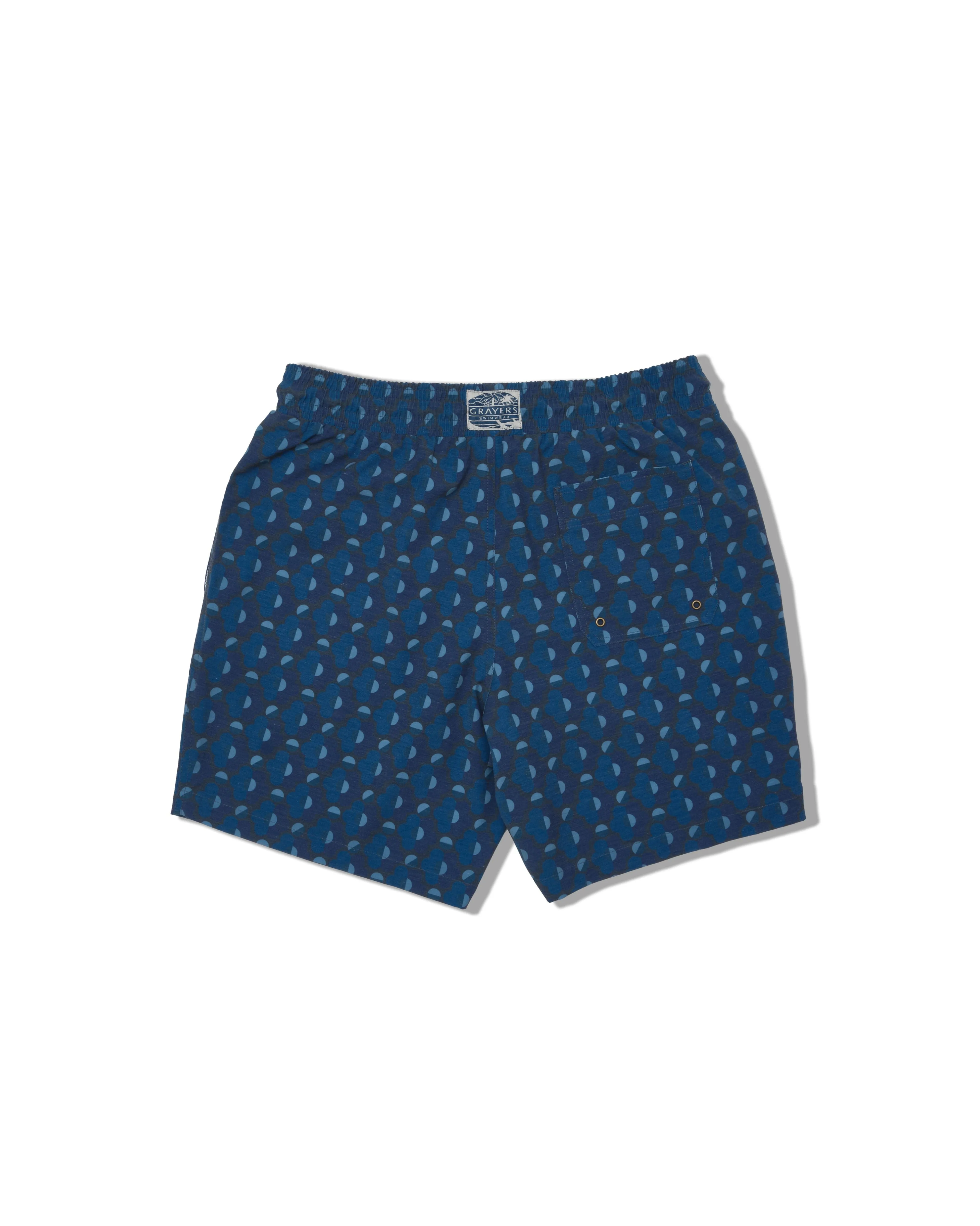 Eco Poly Cotton Stretch Swim Trunk 7" - Geometric Blue Navy Versatile Layering long-lasting quality
