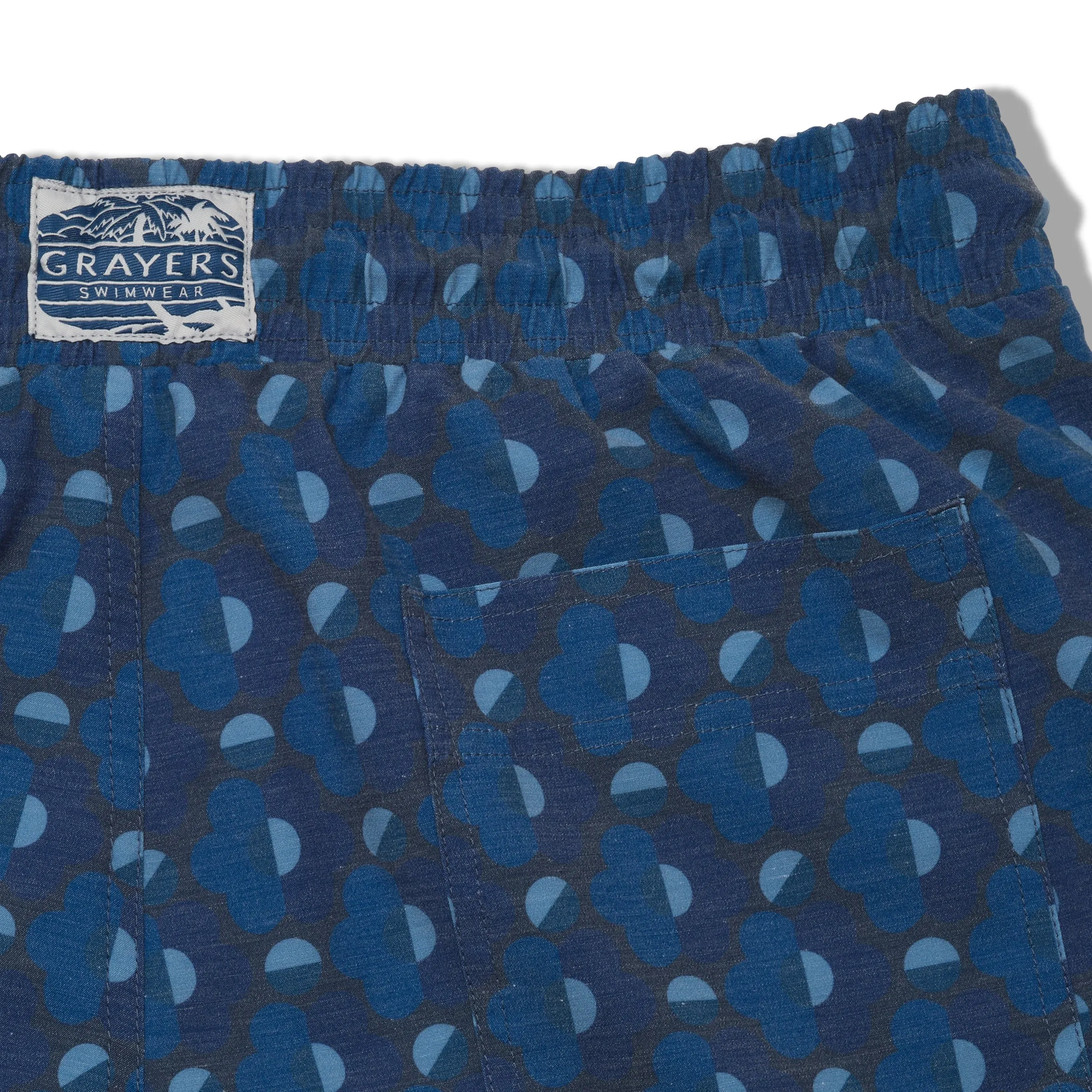 Eco Poly Cotton Stretch Swim Trunk 7" - Geometric Blue Navy Fast Absorption Textile City Shorts