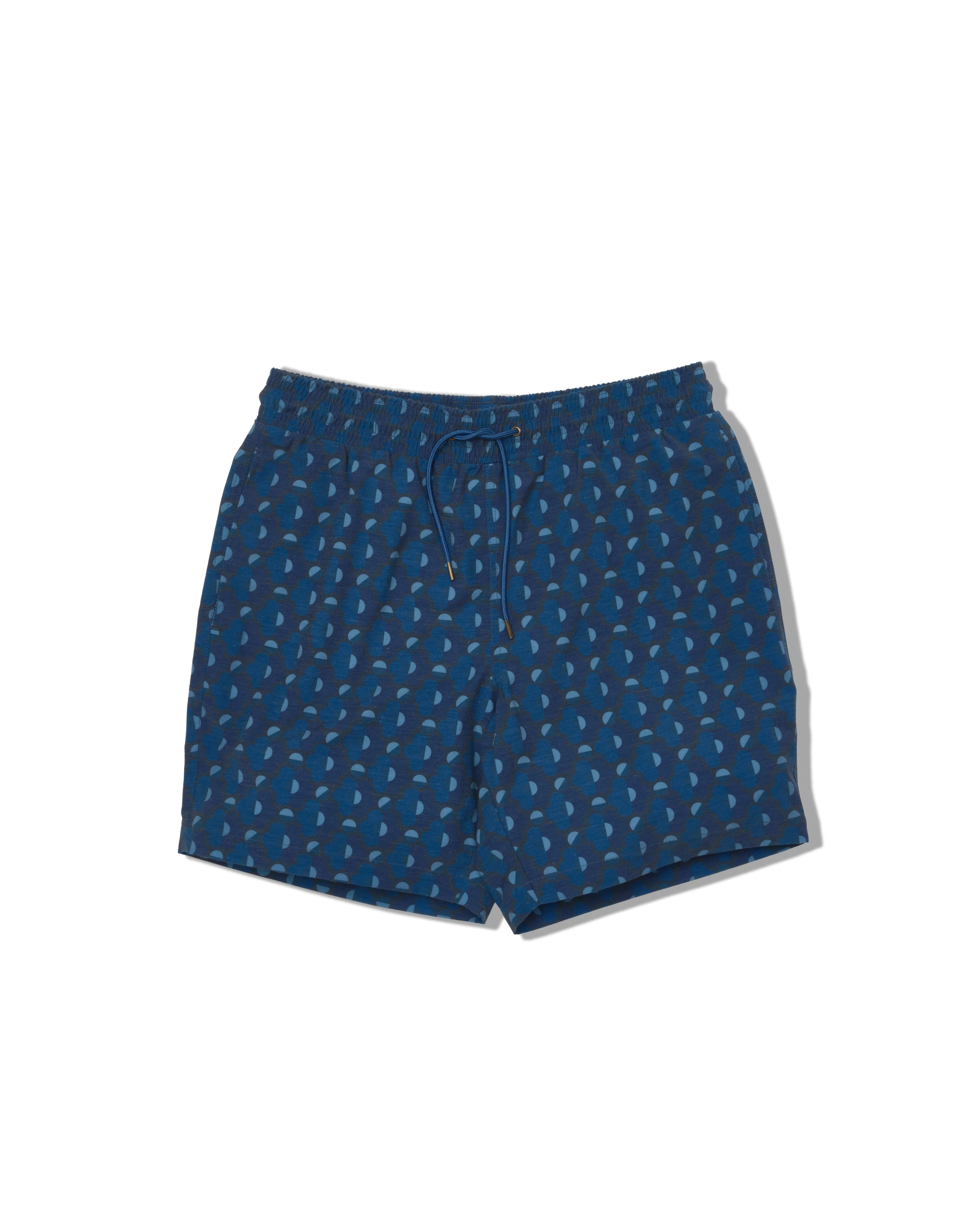 Chill Comfort Design Eco Poly Cotton Stretch Swim Trunk 7" - Geometric Blue Navy