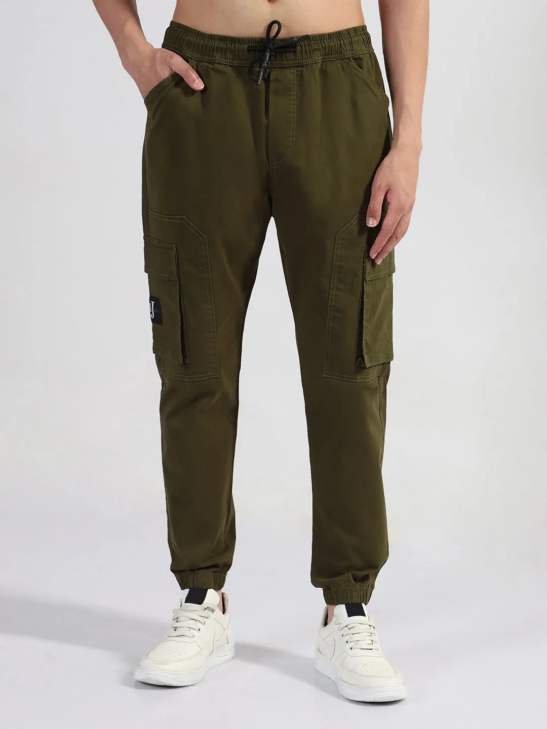 Comfortable Look All-Day Wear Men's Olive Solid Cargo Joggers