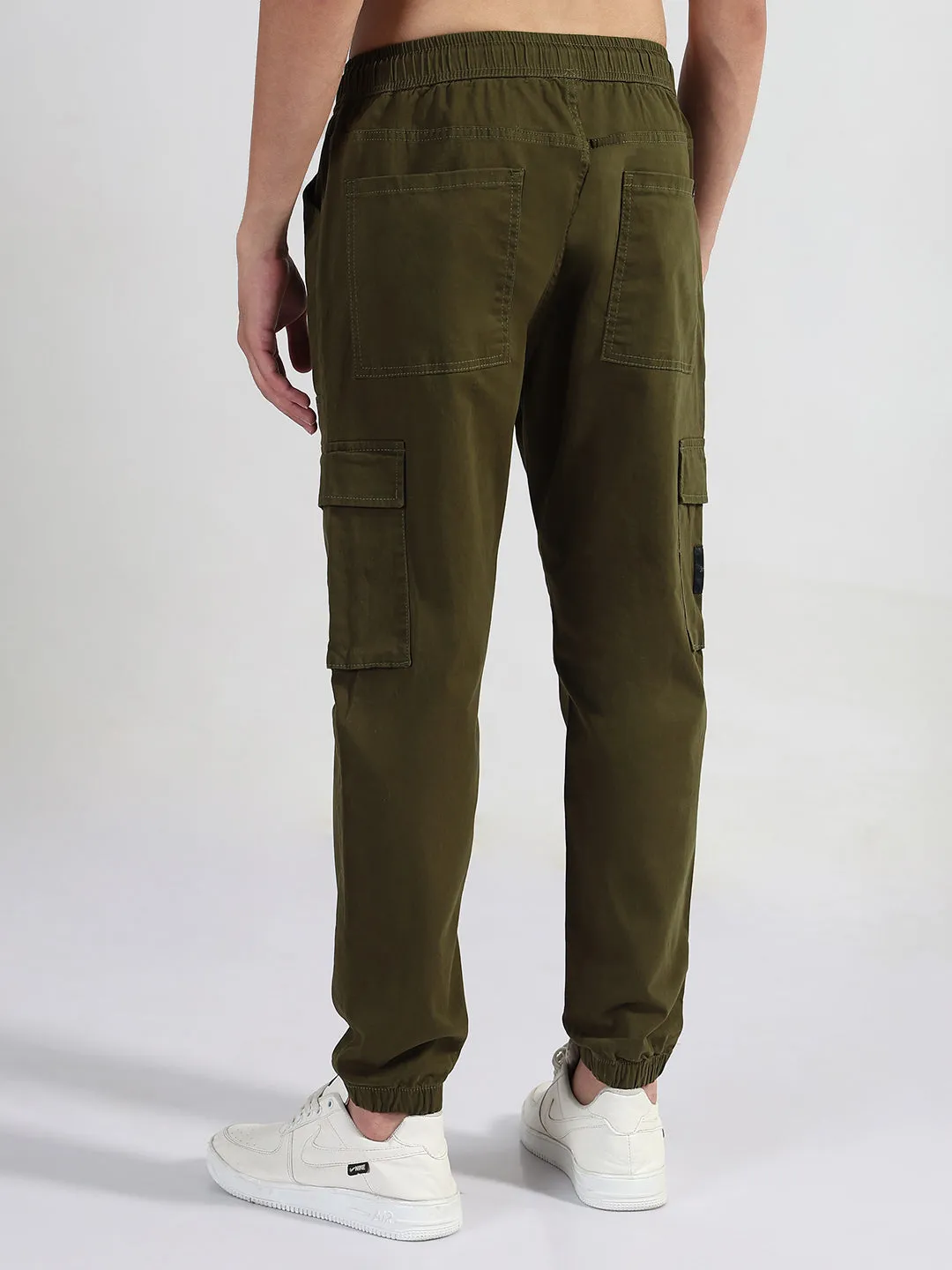 Men's Olive Solid Cargo Joggers Functional Stretch