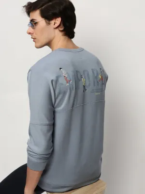 Men's Blue Conversational Printed Cotton Pullover product stud toughness Functional Design