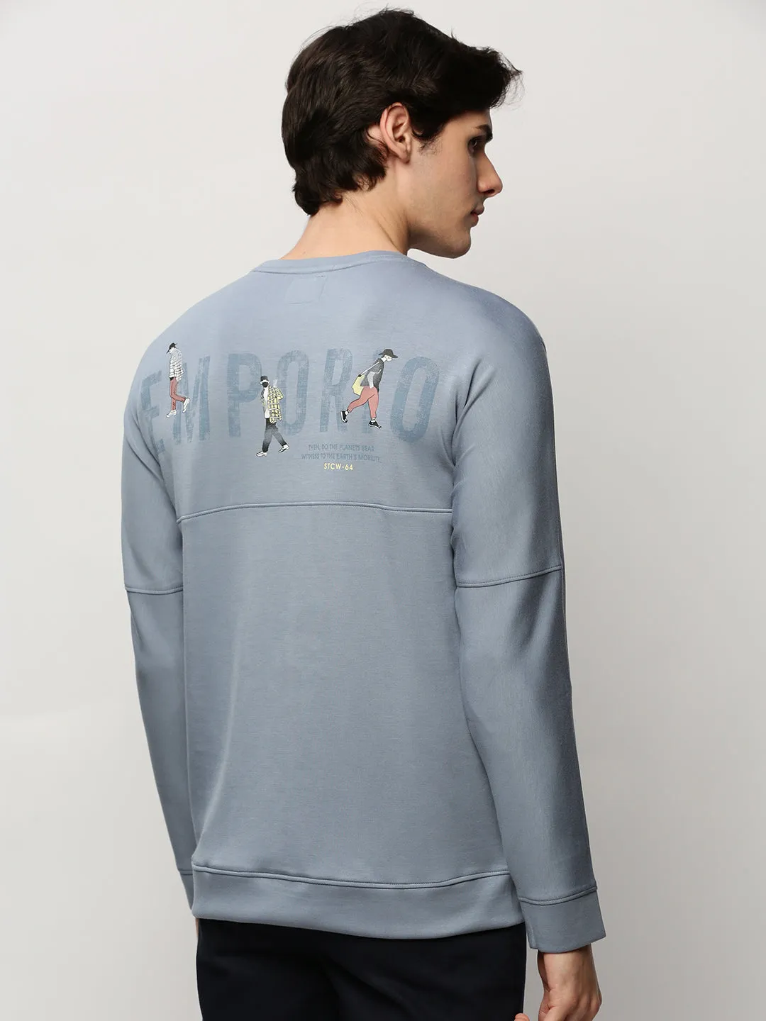 Men's Blue Conversational Printed Cotton Pullover Chill Apparel product running suitable speed