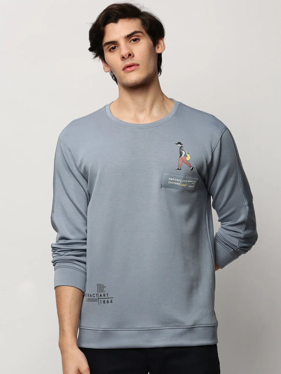 Men's Blue Conversational Printed Cotton Pullover Stylish Essentials