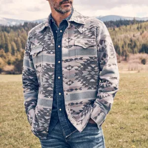 Wrangler Retro Men's Premium Jacquard Snap Shirt Jacket in Blue Steel Durable Wear Summer Favorite