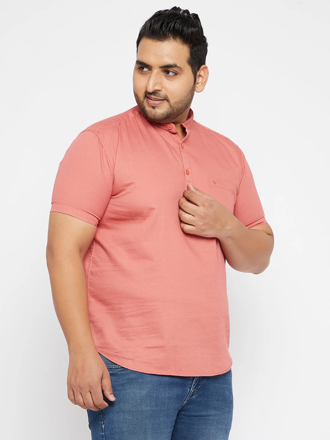 Strong Denim MultiPanelDesign Men's Solid Pink Straight Shirt