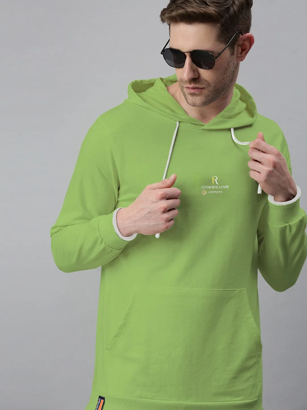 Men's Green Typography Hoodie with Kangaroo Pocket quick dry