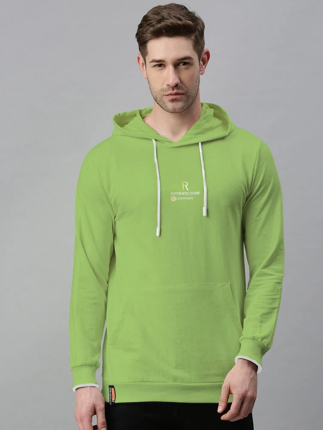 Men's Green Typography Hoodie with Kangaroo Pocket Layered Wear Timeless Hoodie