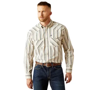 Ariat Men's Finnley L/S Striped Classic Fit Western Snap Shirt in Cream Garment Dyed Finish All-Season Wear