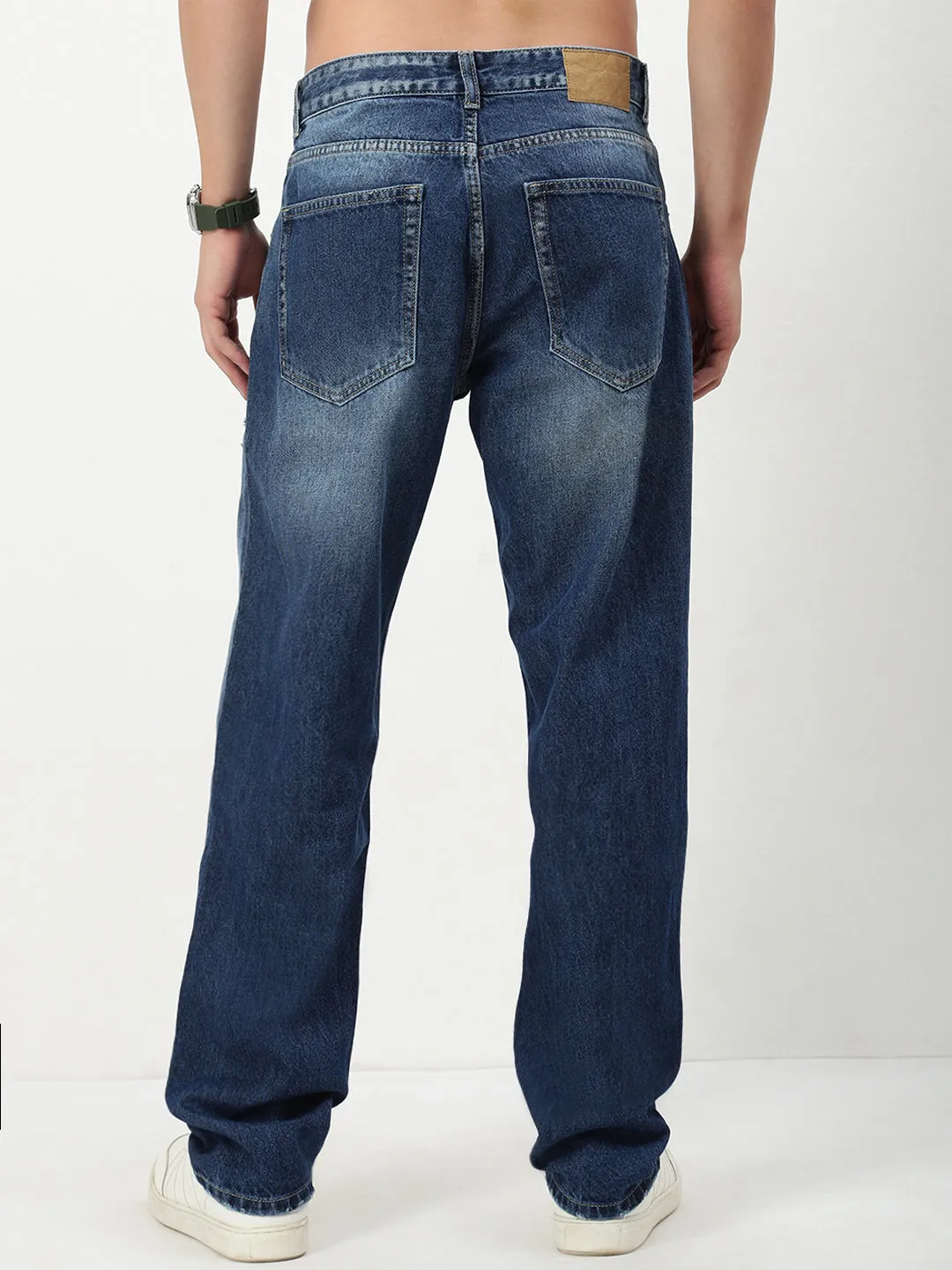 Men's Blue Solid Straight Fit Jeans Outfit Staple