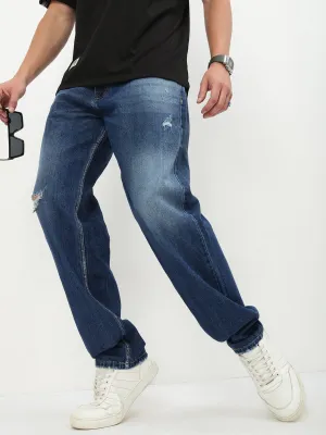 Men's Blue Solid Straight Fit Jeans All Around Comfort Fit Design