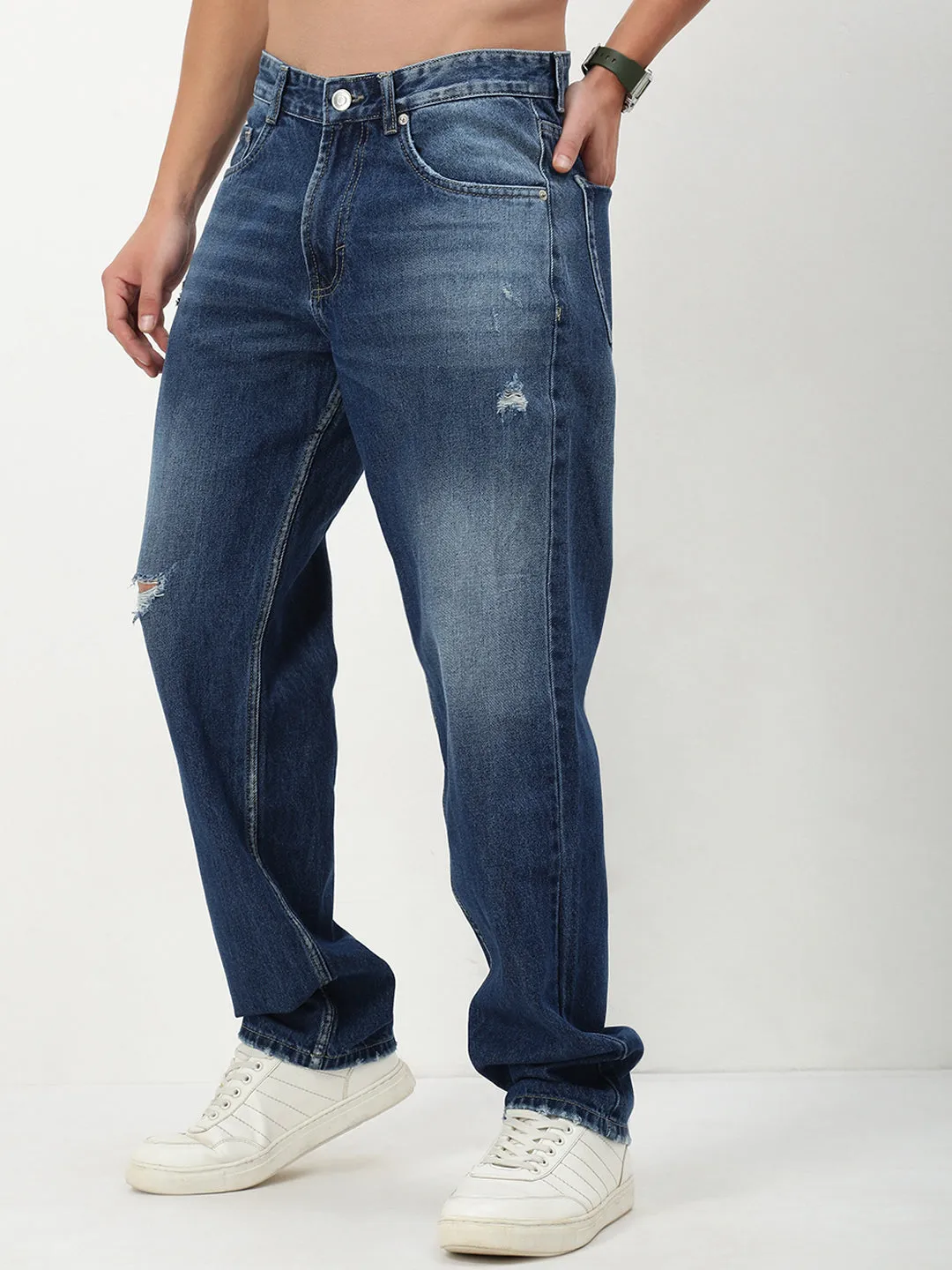 Essential Look Men's Blue Solid Straight Fit Jeans
