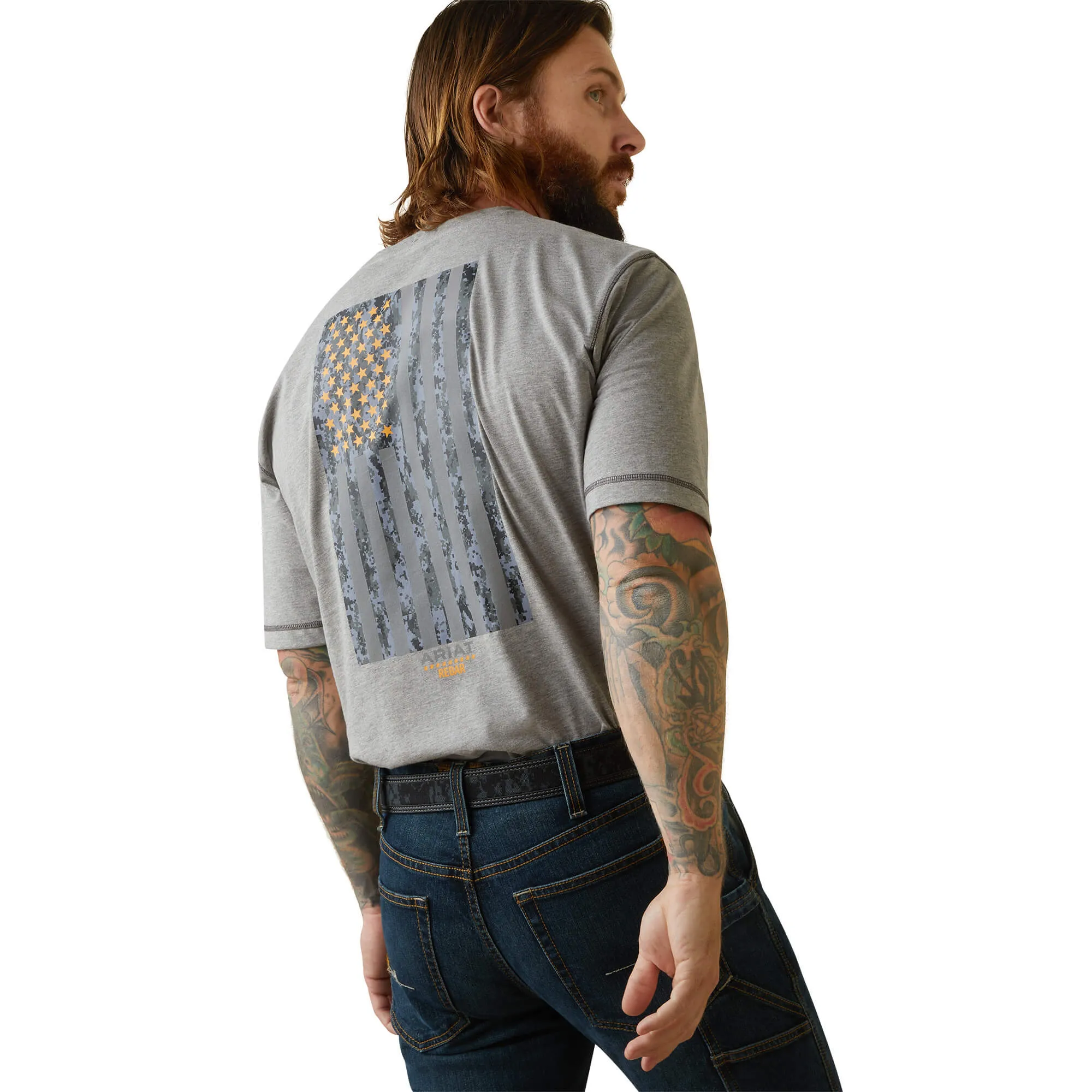 anniversary Business Meeting Ariat Men's Rebar Workman Reflective Flag T-Shirt-Heather Grey