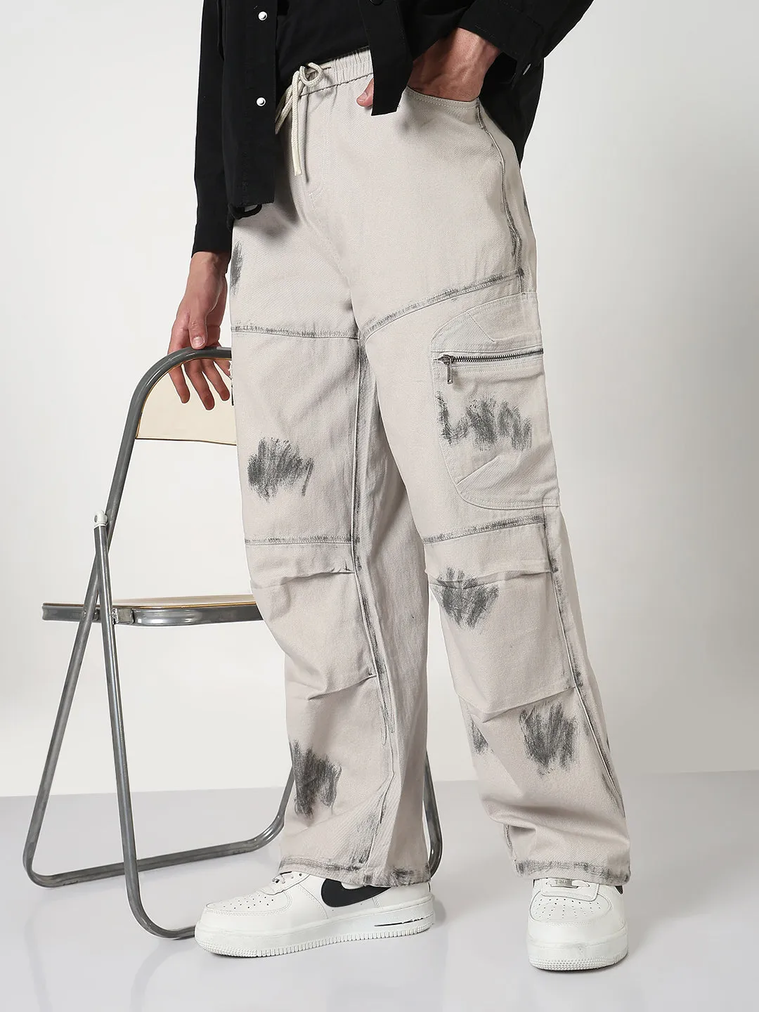 Soft Aesthetic Office Friendly Men's Grey Straight Fit Cargo Jeans