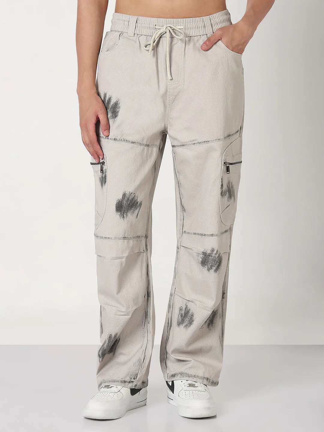 Wearable Piece Basic Layers Men's Grey Straight Fit Cargo Jeans