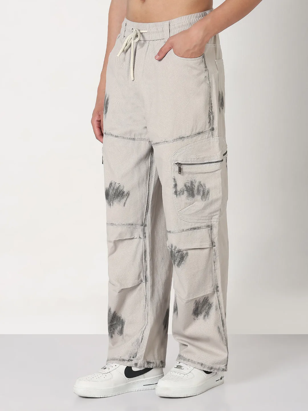 Men's Grey Straight Fit Cargo Jeans Closet Must Morning Stroll Professional Wear Brunch Outfit