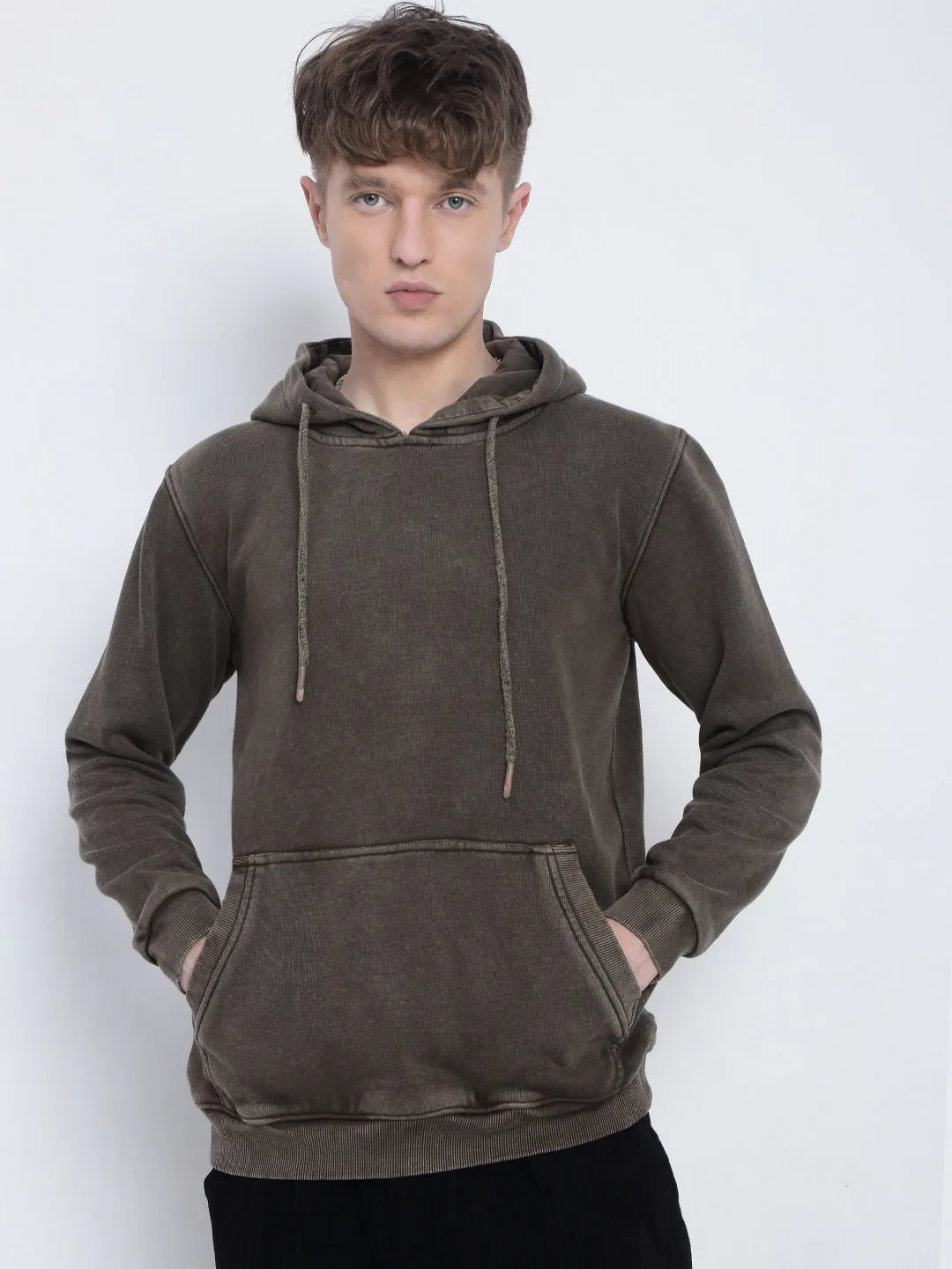 Men's Brown Hoodie with Pockets product terry cloth absorbency Cozy Comfort