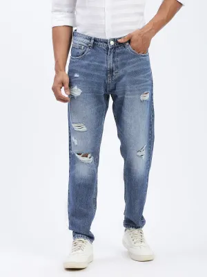 On-the-Go Look Movement Friendly Men's Blue Regular Fit Cropped Torned Jeans