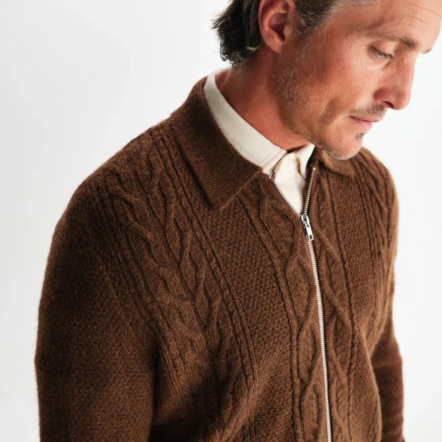 ModularLayering Friar Zip Knit Jacket Brush Cable (Brown)
