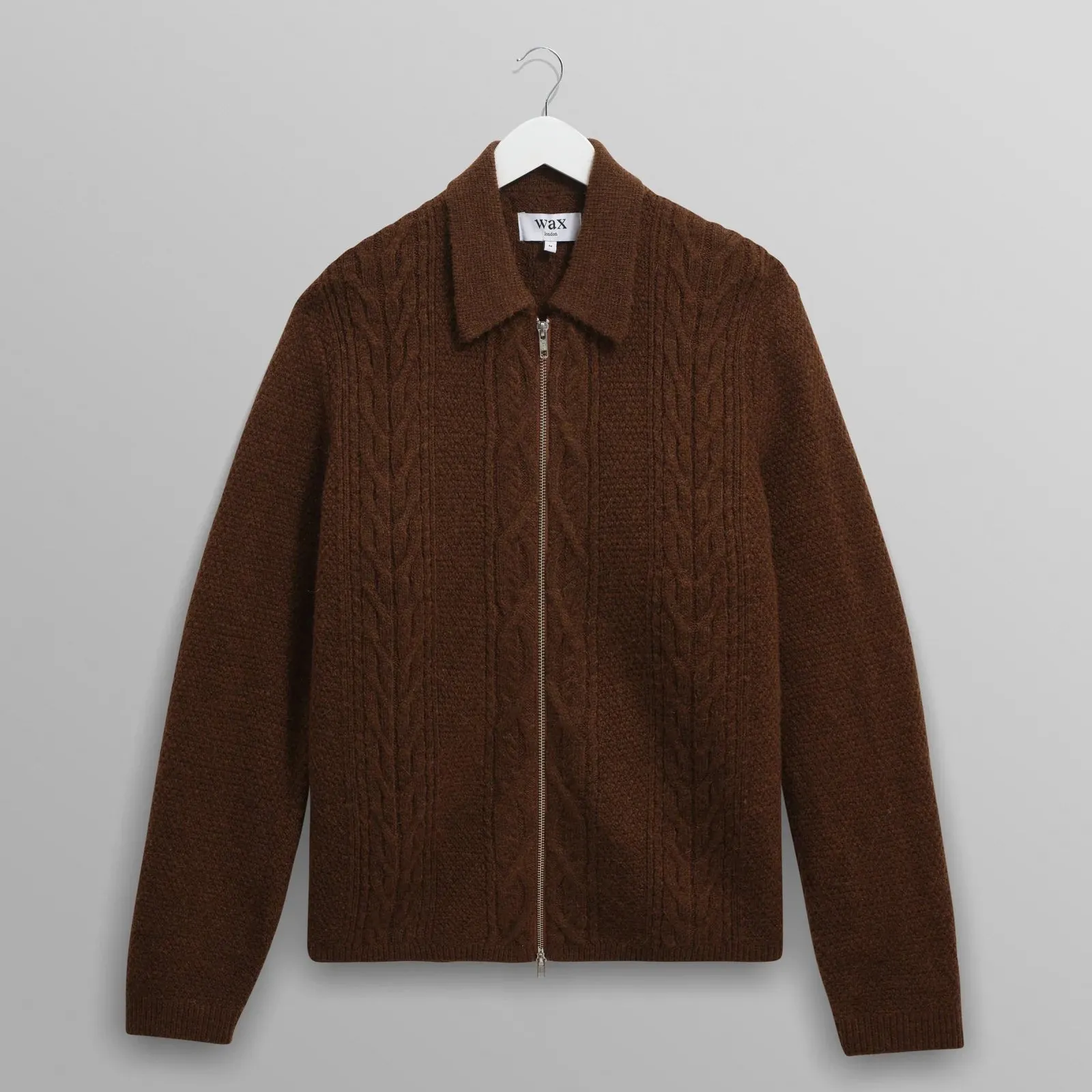 Friar Zip Knit Jacket Brush Cable (Brown) Designer Inspired