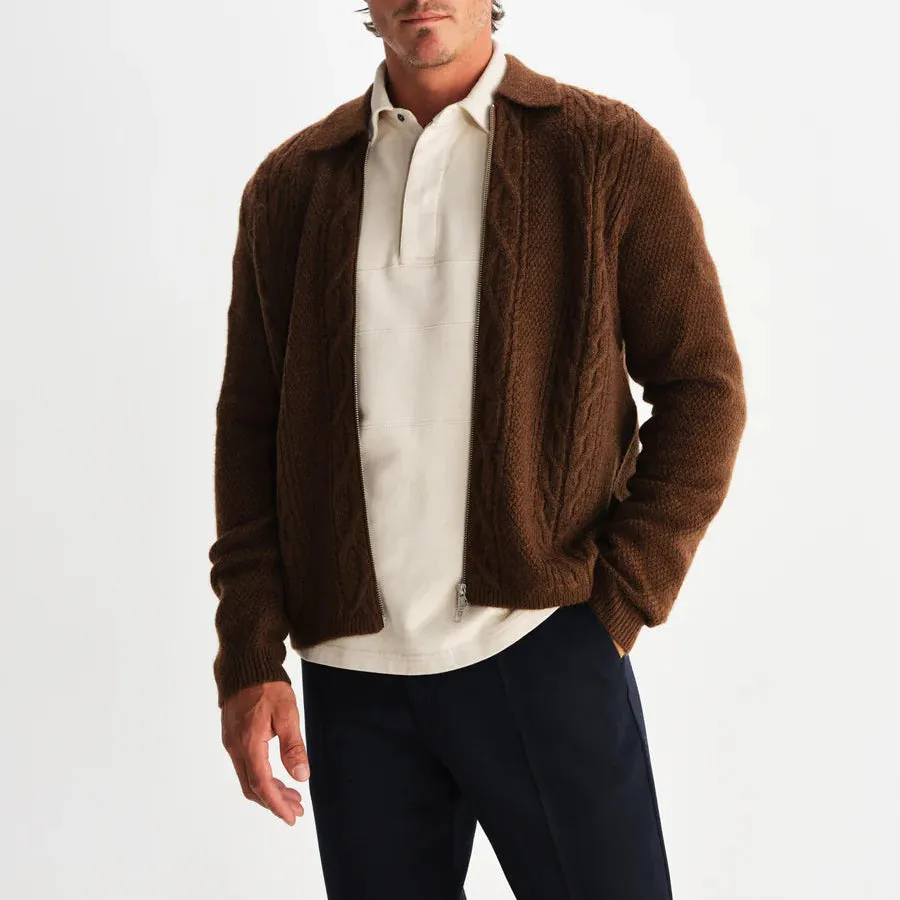 Friar Zip Knit Jacket Brush Cable (Brown) Laser Cut Vents