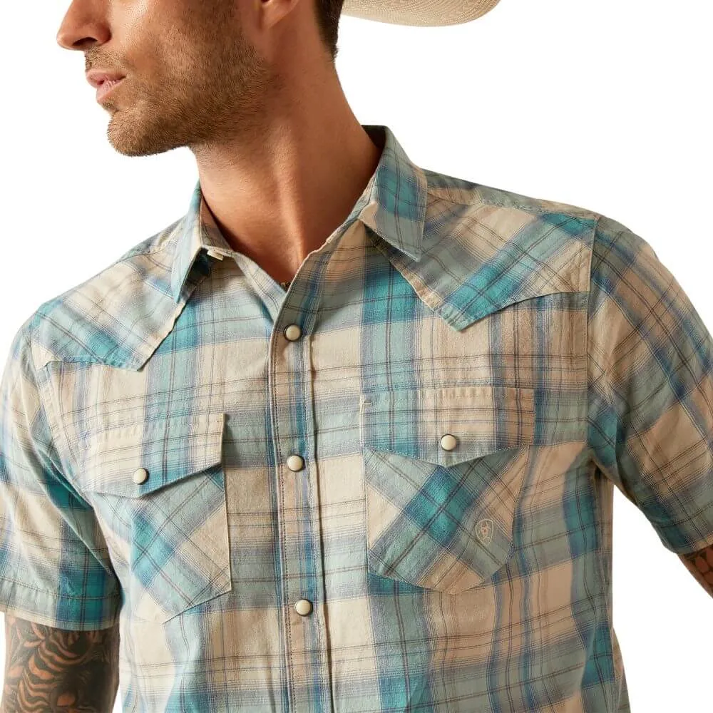 Ariat Men's S/S Southwest Plaid Howland Retro Fit Western Button Down Shirt in Turquoise (Available in Tall Sizes) Comfort Design