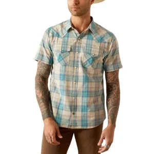 Ariat Men's S/S Southwest Plaid Howland Retro Fit Western Button Down Shirt in Turquoise (Available in Tall Sizes) Sophisticated Casual