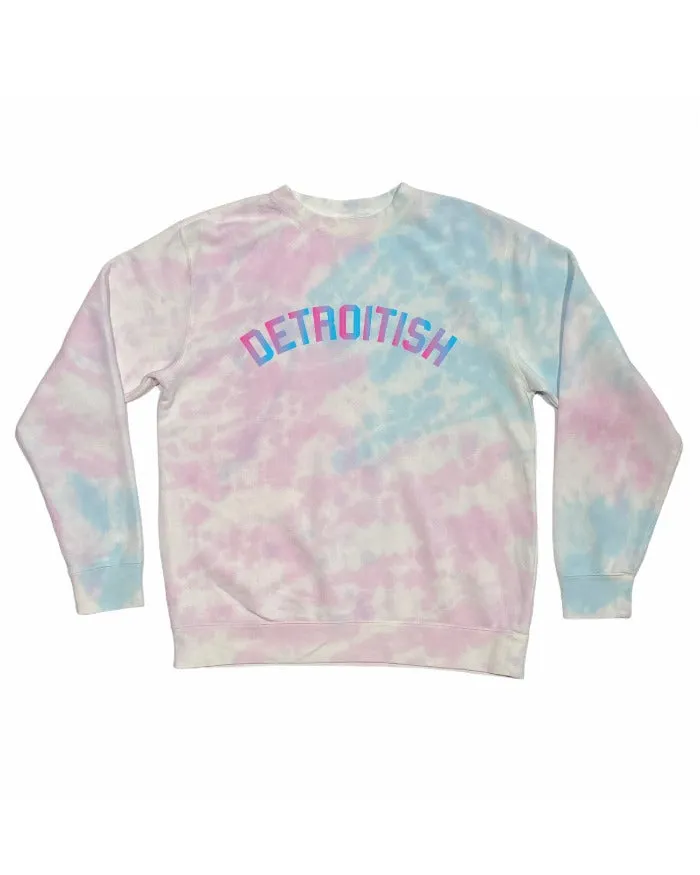 product team spirit Ink Detroit Detroitish Tie Dye Crewneck Sweatshirt - Cotton Candy