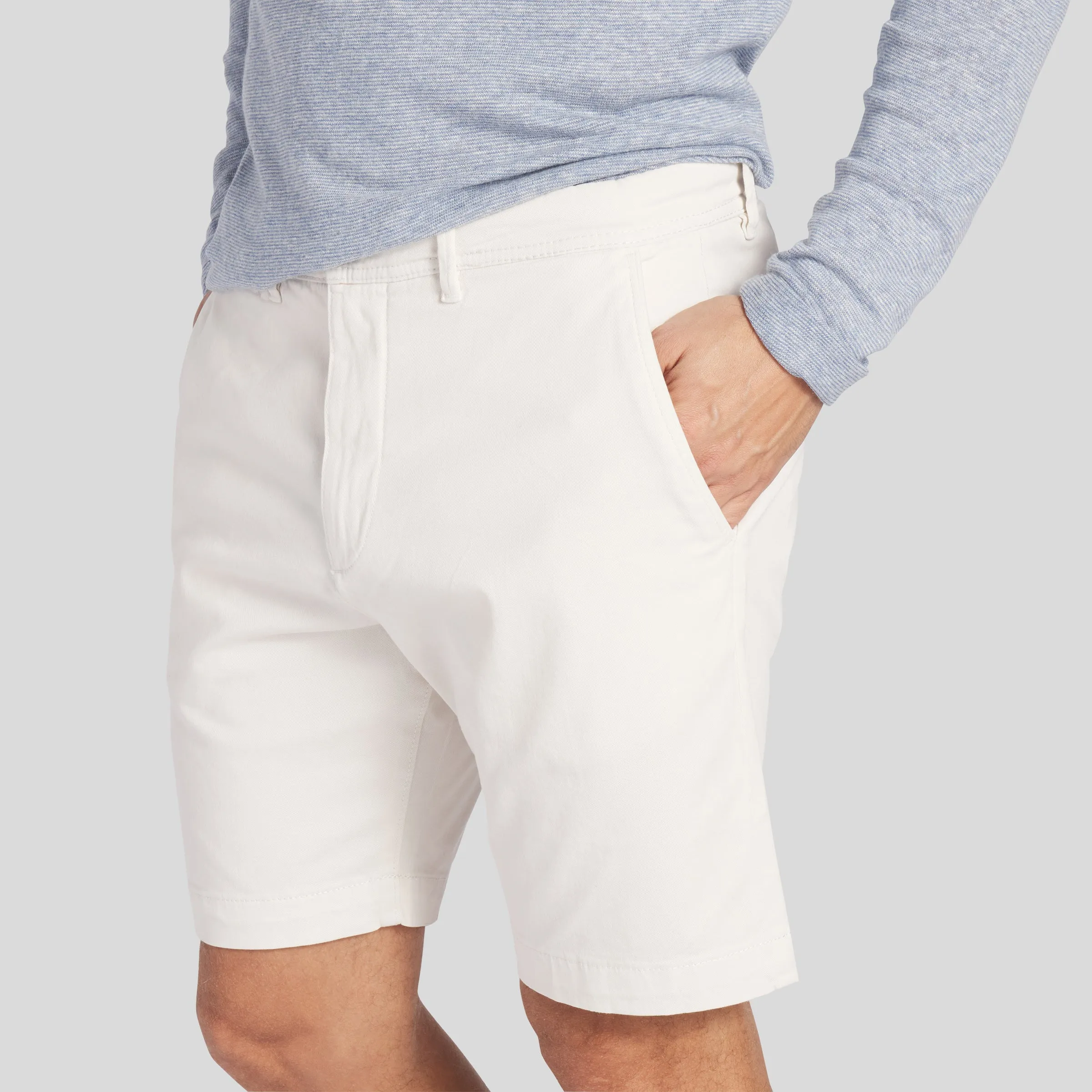 Precision Stretch Chino Shorts 8" - White Elastic Comfort