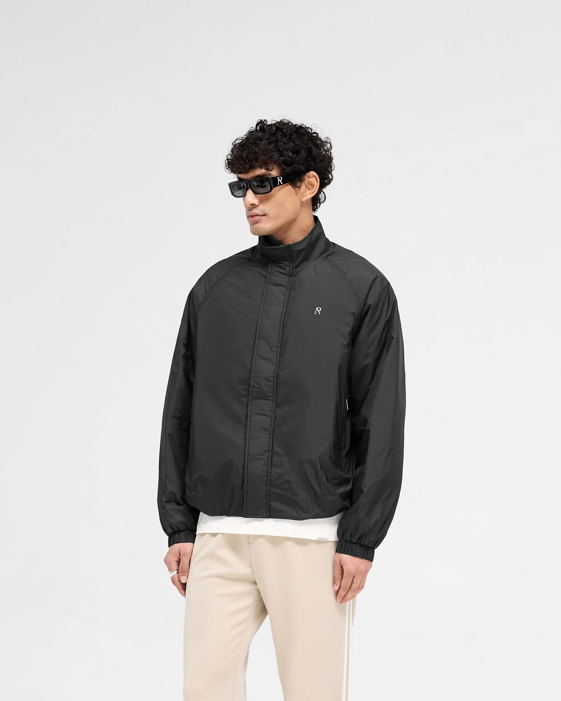 Reflective Detailing Taped Seam Construction Funnel Neck Jacket - Black