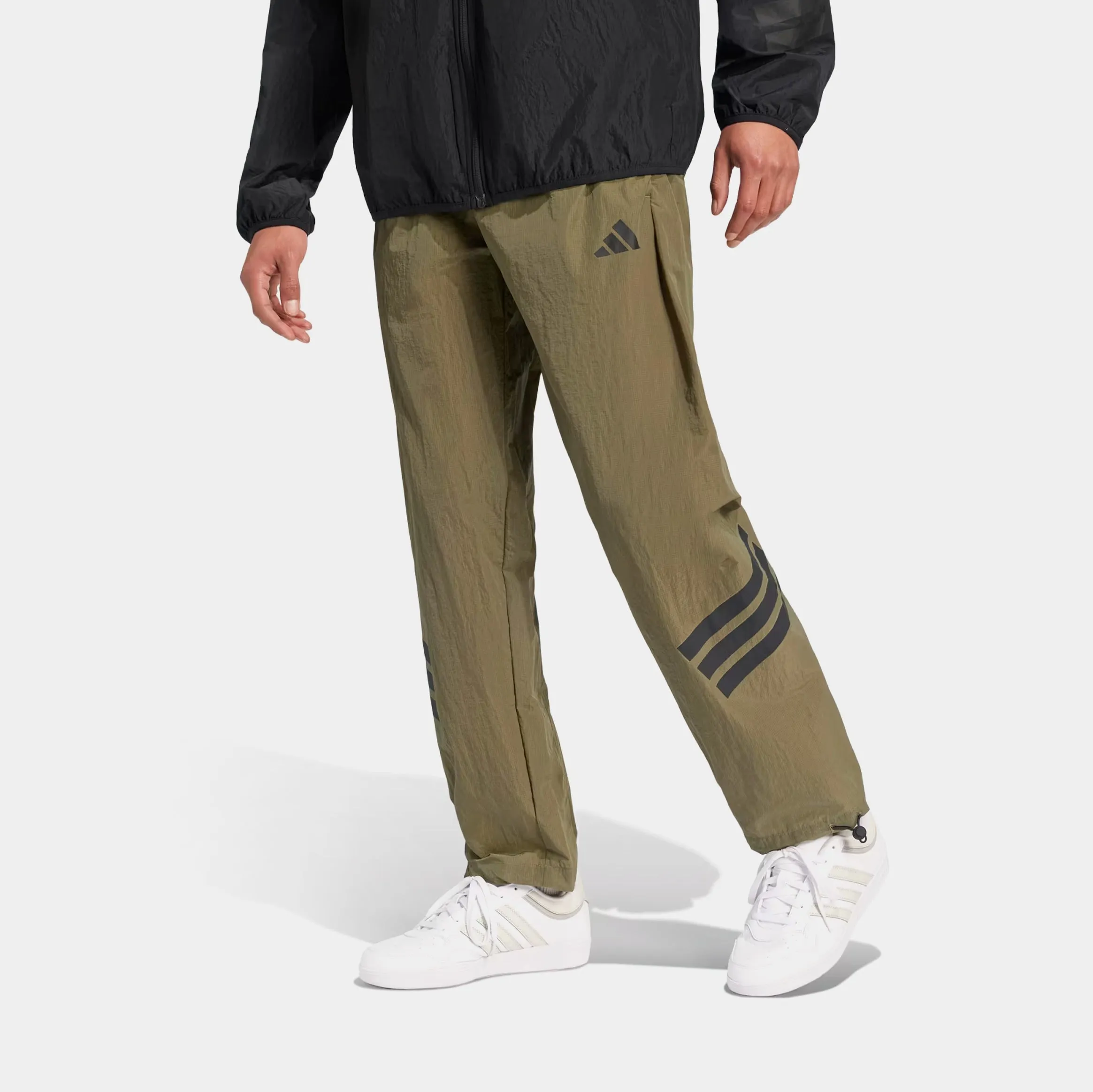 Future Icon 3 Stripes Woven Mens Track Pants (Olive/Black) Plus-size option