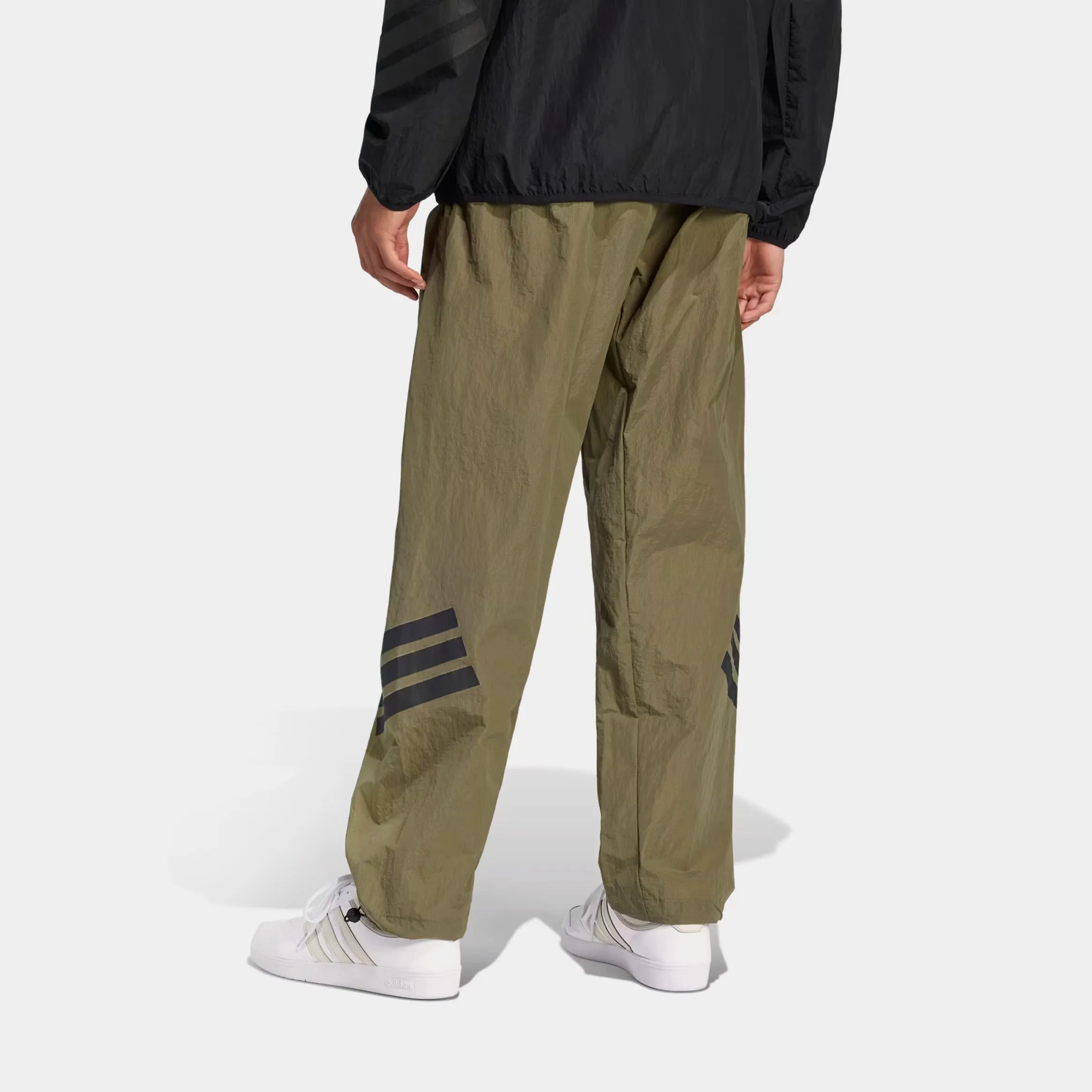 Fashion Staple Eco Friendly Dye Process Future Icon 3 Stripes Woven Mens Track Pants (Olive/Black)