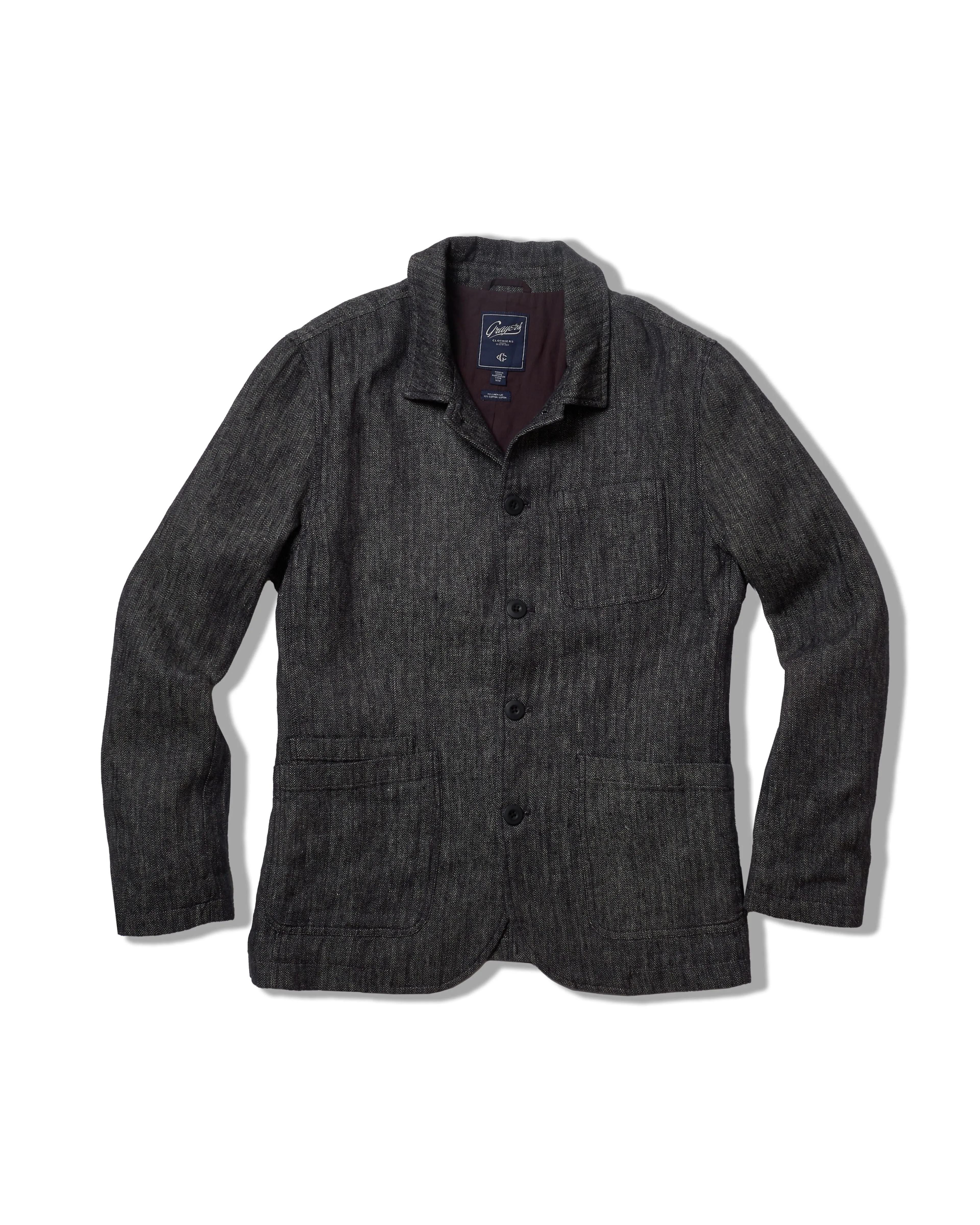 Gaudet Linen French Chore Jacket - Navy Herringbone TemperatureRegulating