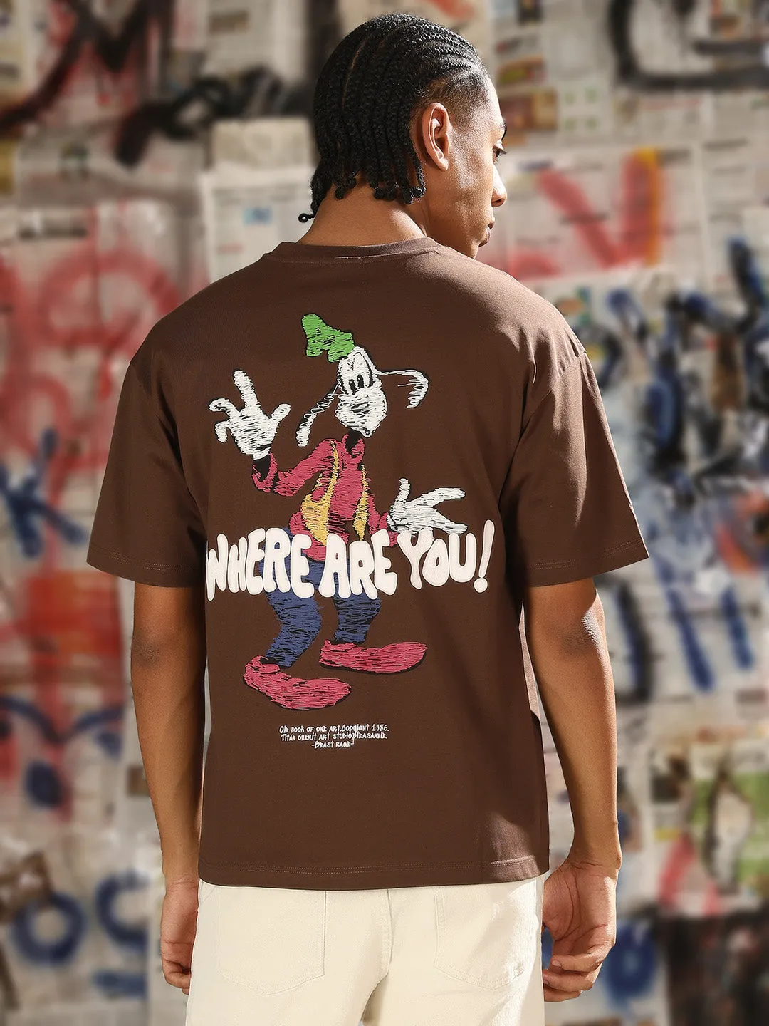 HypoallergenicYarn Men's Casual Brown Graphic Printed Relaxed Fit T-Shirt