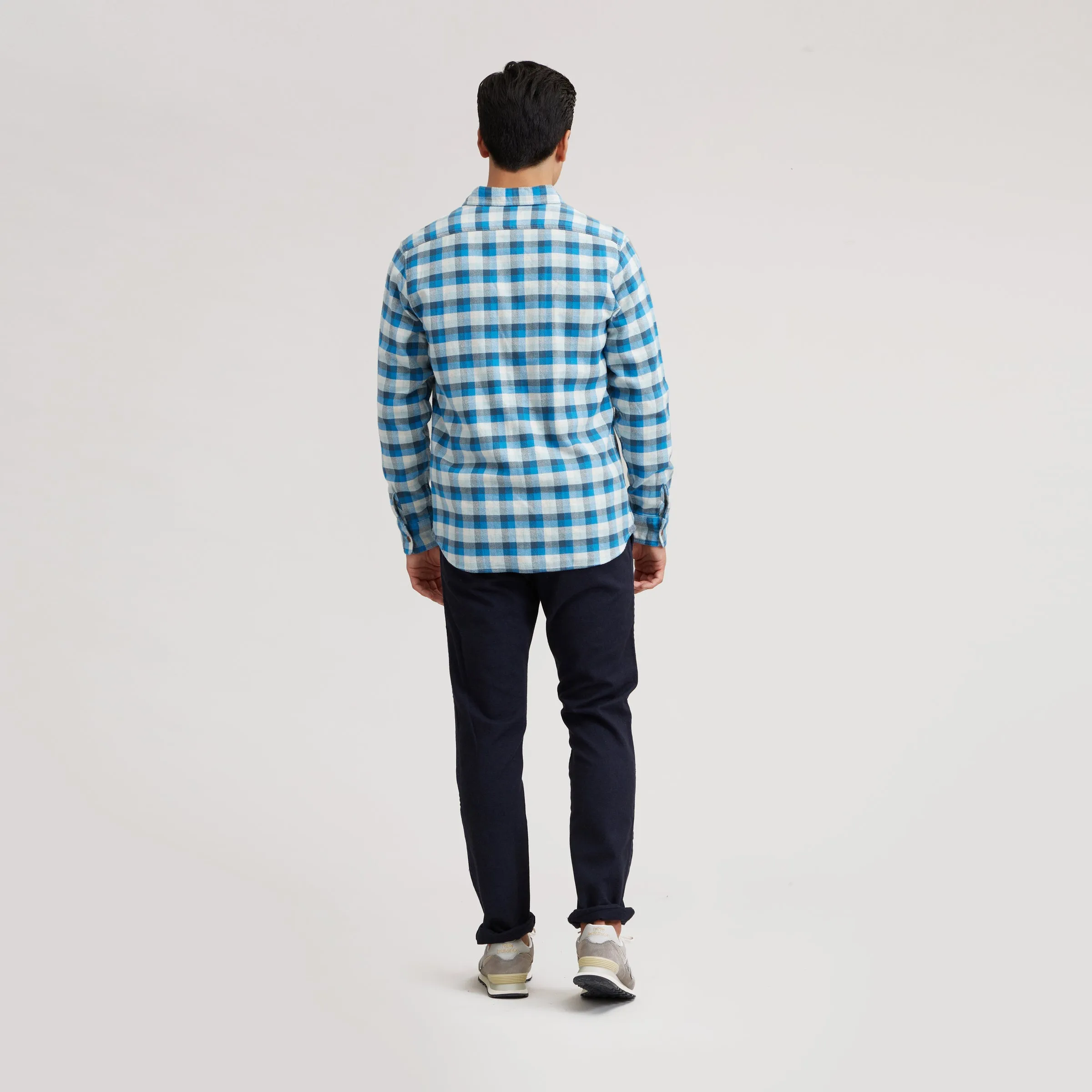 Gingham Heritage Flannel Shirt - Navy Blue Gray * Wear Resistant Fabric