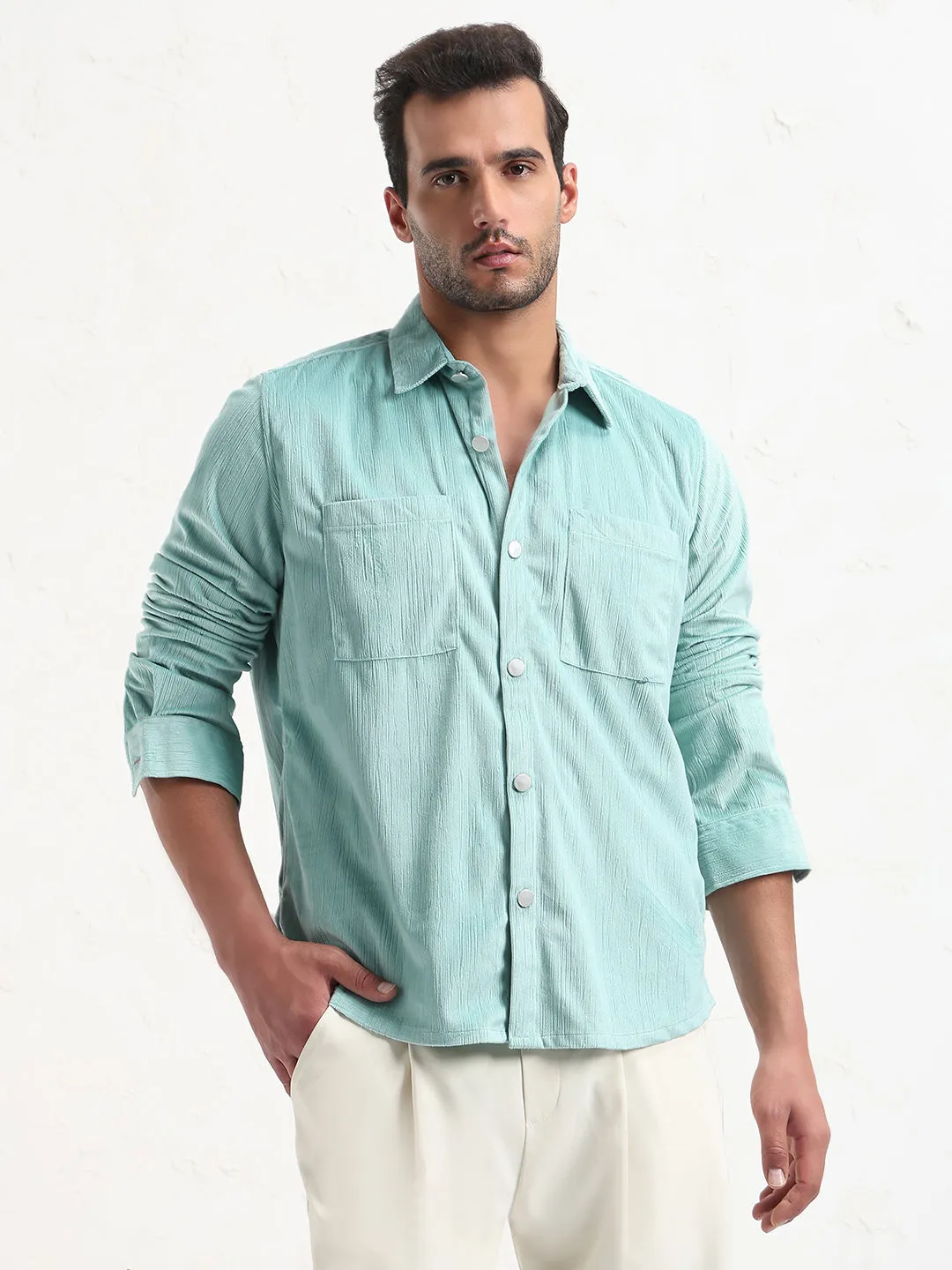 Men's Blue Solid Slim Fit Shirt Leader Core