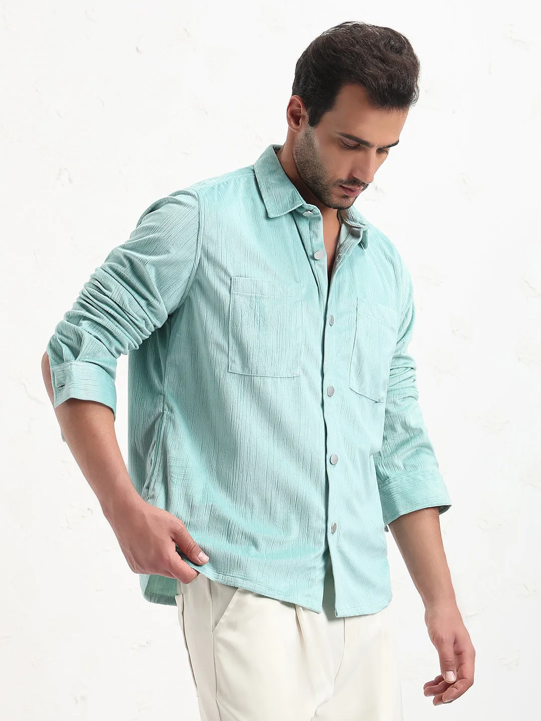 Men's Blue Solid Slim Fit Shirt Star Light Lift Mode