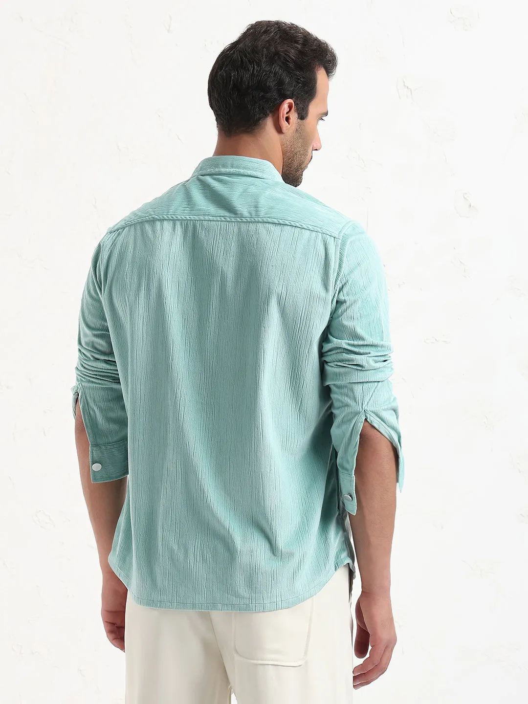 Men's Blue Solid Slim Fit Shirt Durable materials