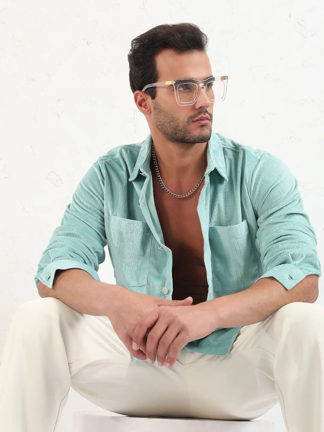 EcoFriendly Textiles Men's Blue Solid Slim Fit Shirt